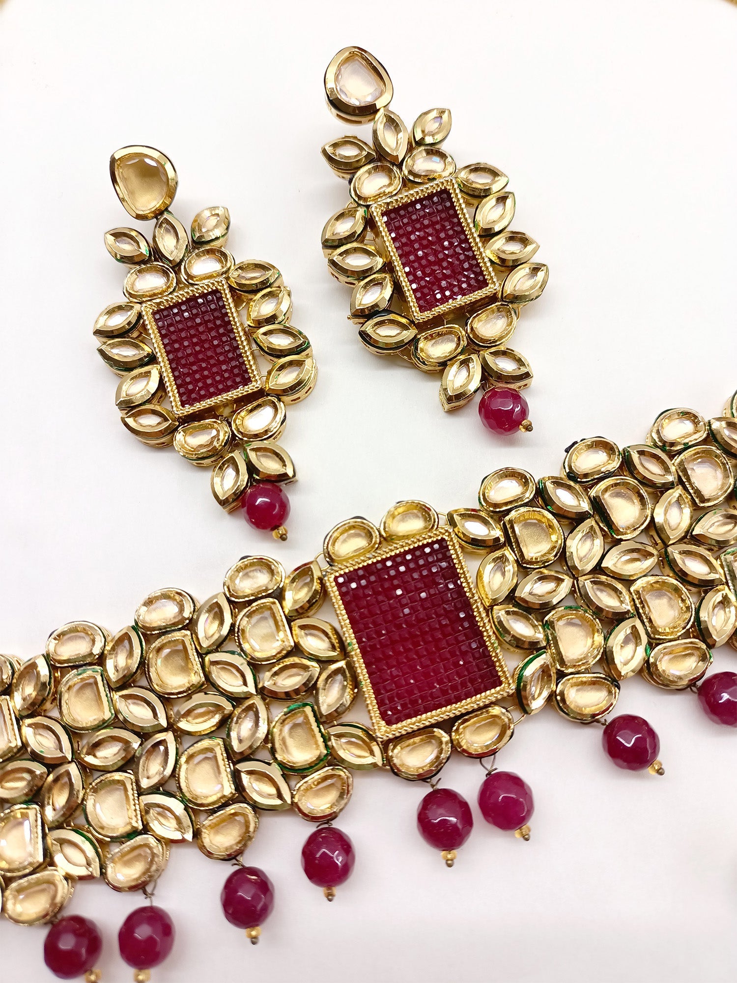Steffhy Maroon Kundan Choker Set - qivii