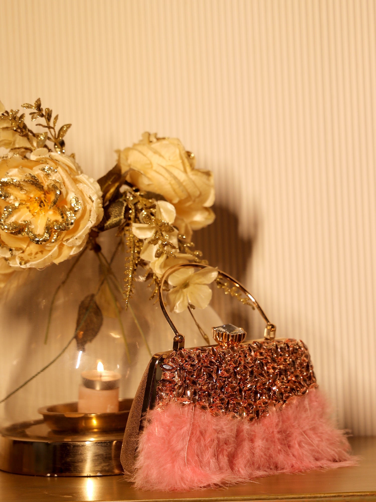 Jenisha Pink Feather Evening Clutch - qivii