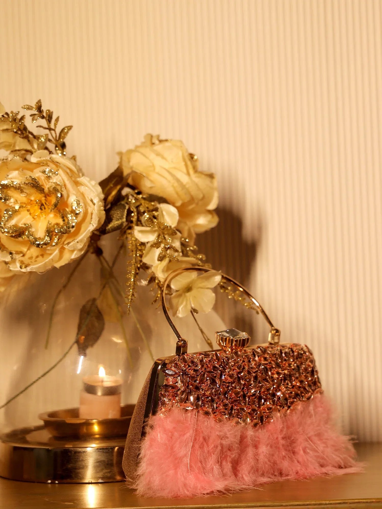 Jenisha Pink Feather Evening Clutch