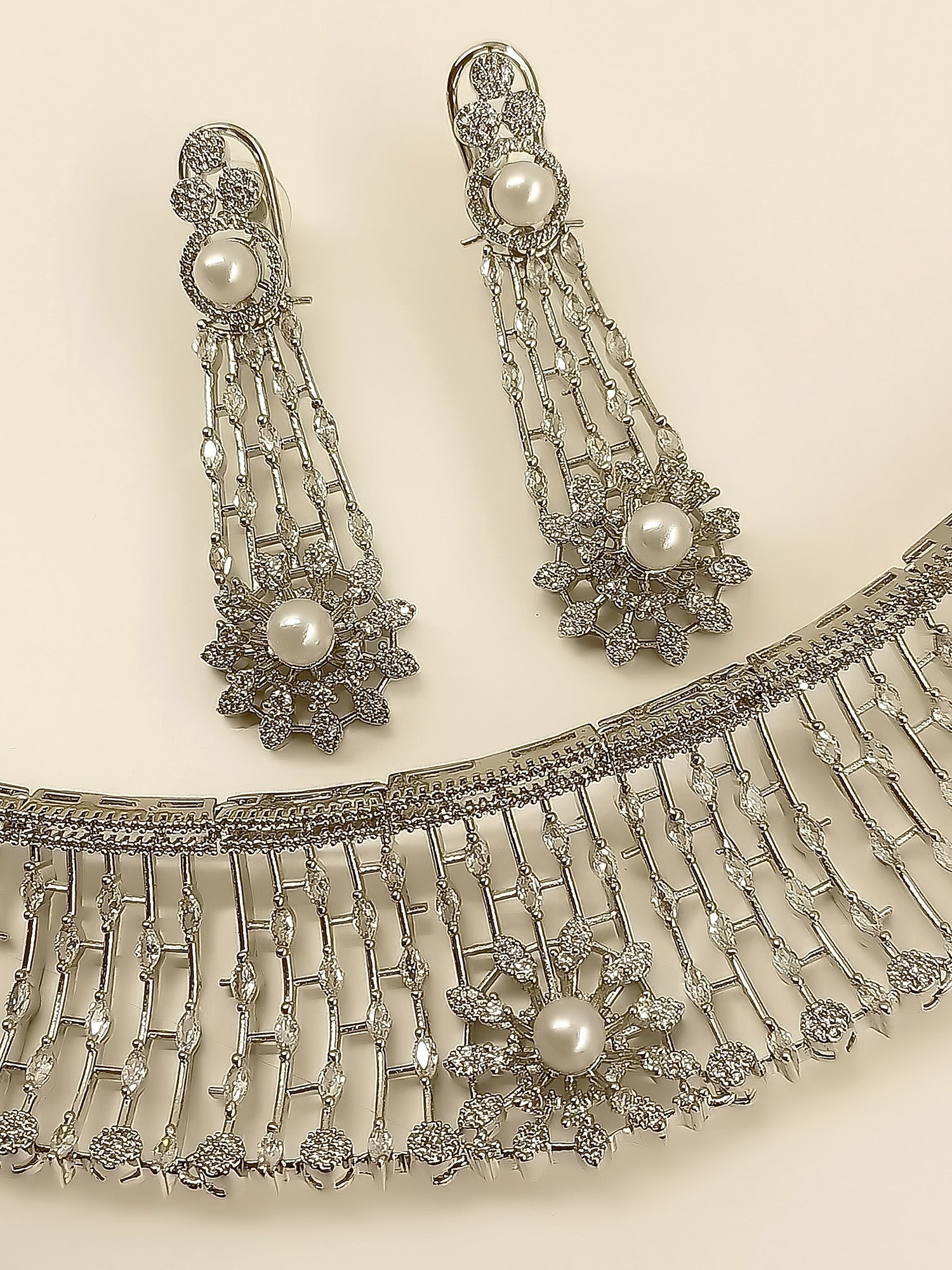 Beautiful Jayu White American Diamond Set with necklace, earrings, and bracelet