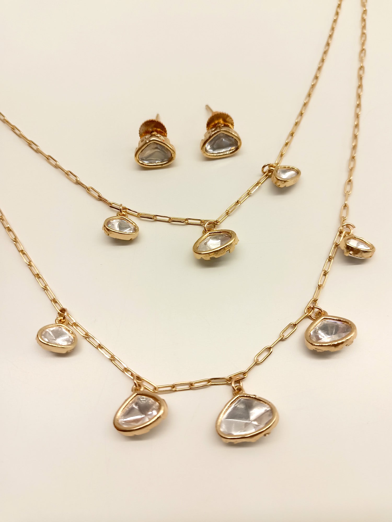 Gold plated double layered pendant set with intricate Kundan design