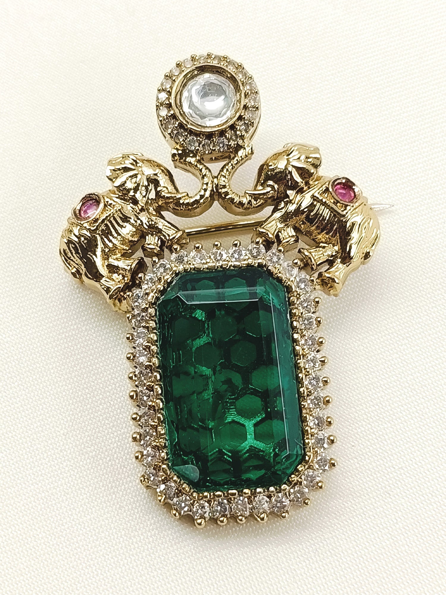 Olena Green Elephant Brooch