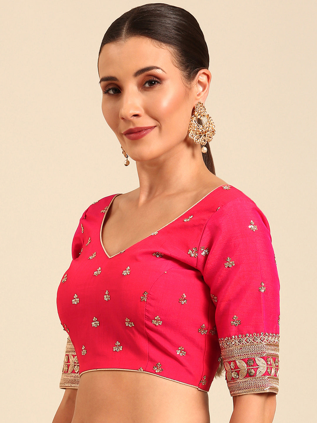 Pink-Toned Pure Silk Embroidery Work Readymade blouse