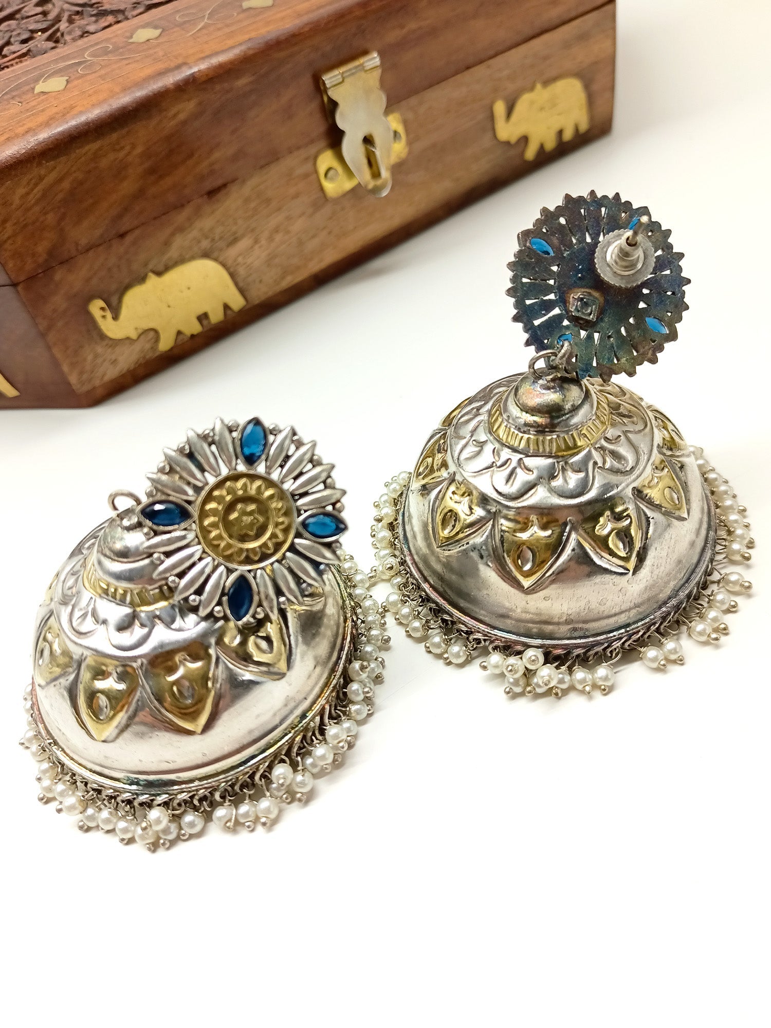 Maria Navy Blue Oxidized Jhumki - qivii