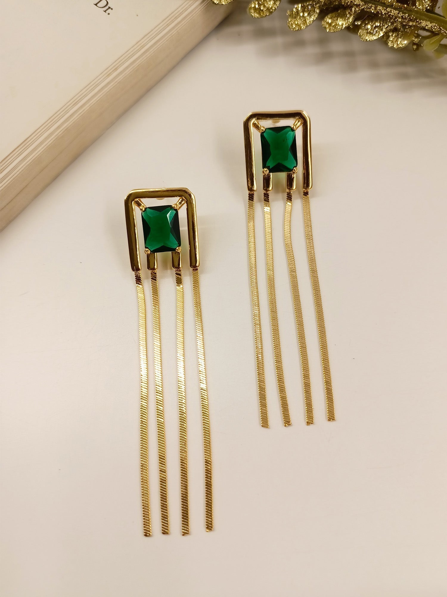 Kajri Long Golden Chain Earrings - qivii