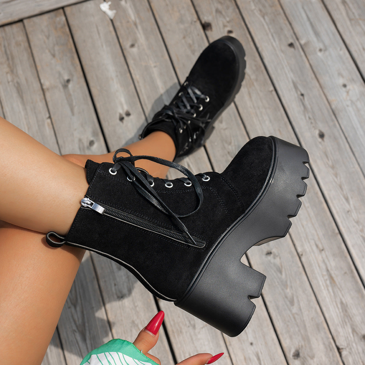 Women's Elfin Platform Ankle Boots - Embroidered Chunky Heel Fall Winter Short Boots (US 4-10)