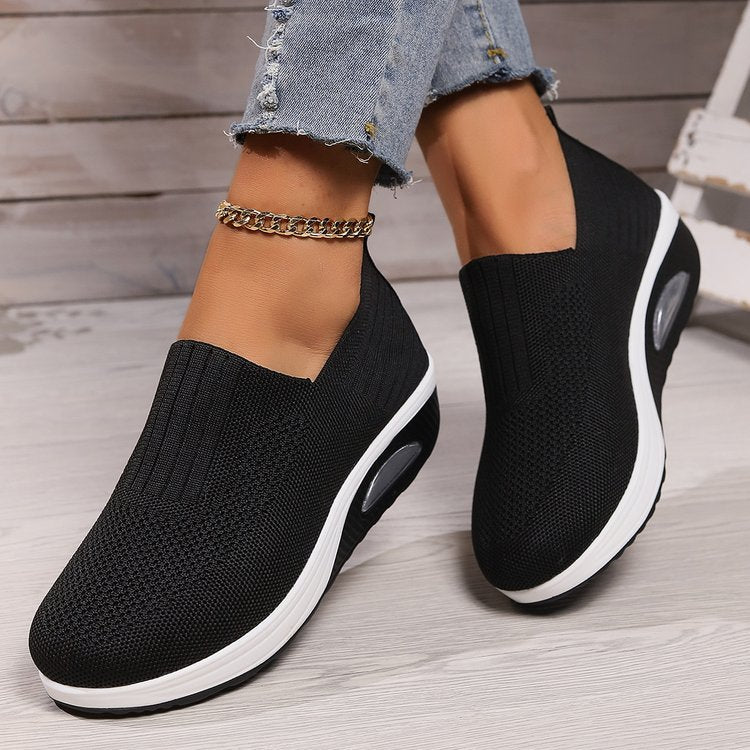 Women's Plus Size Low-Top Knit Wedge Sneakers - Breathable Round-Toe Height-Increasing Casual Shoes for Spring/Summer