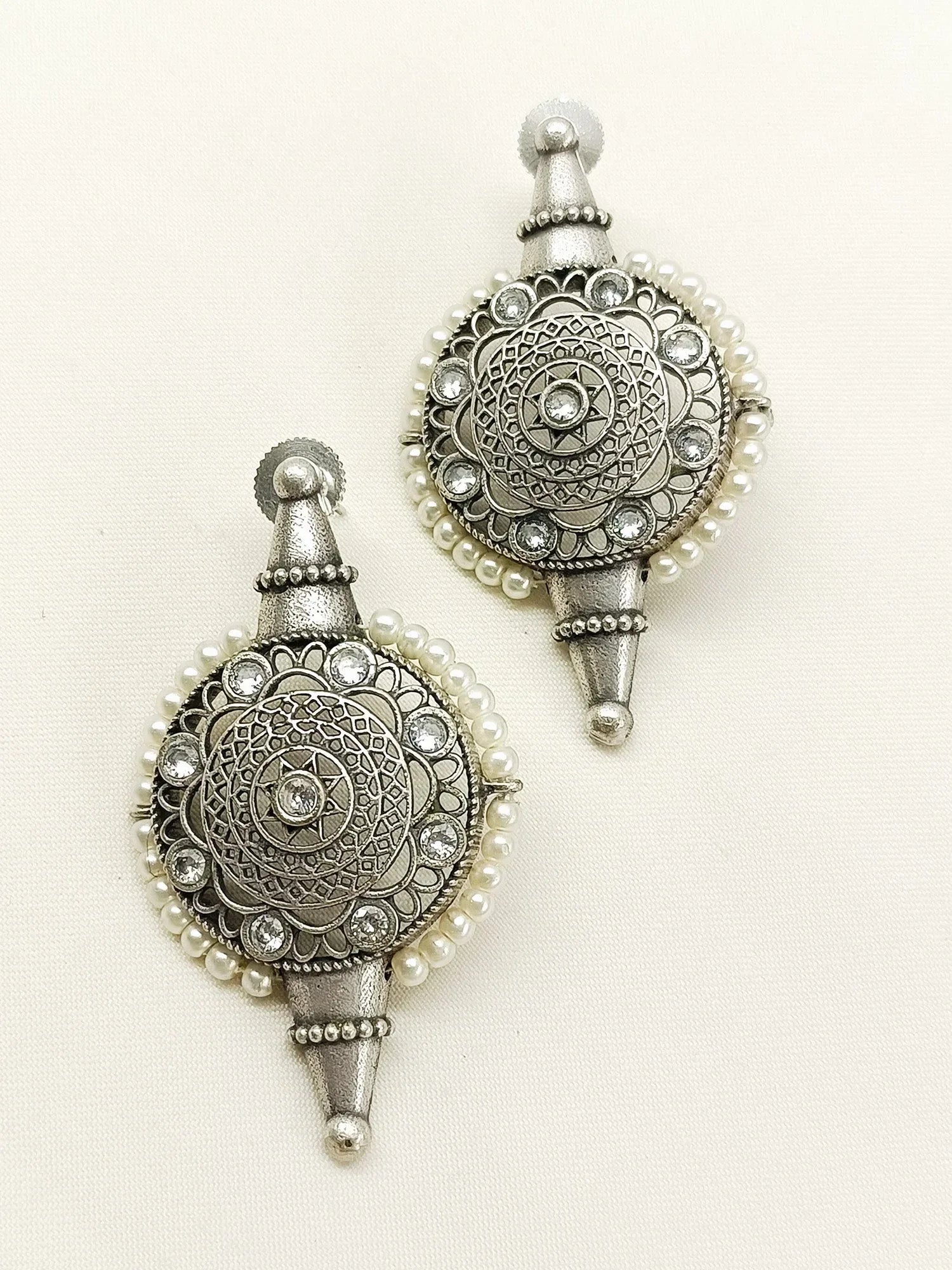Inika White Pearl Oxidized Earring