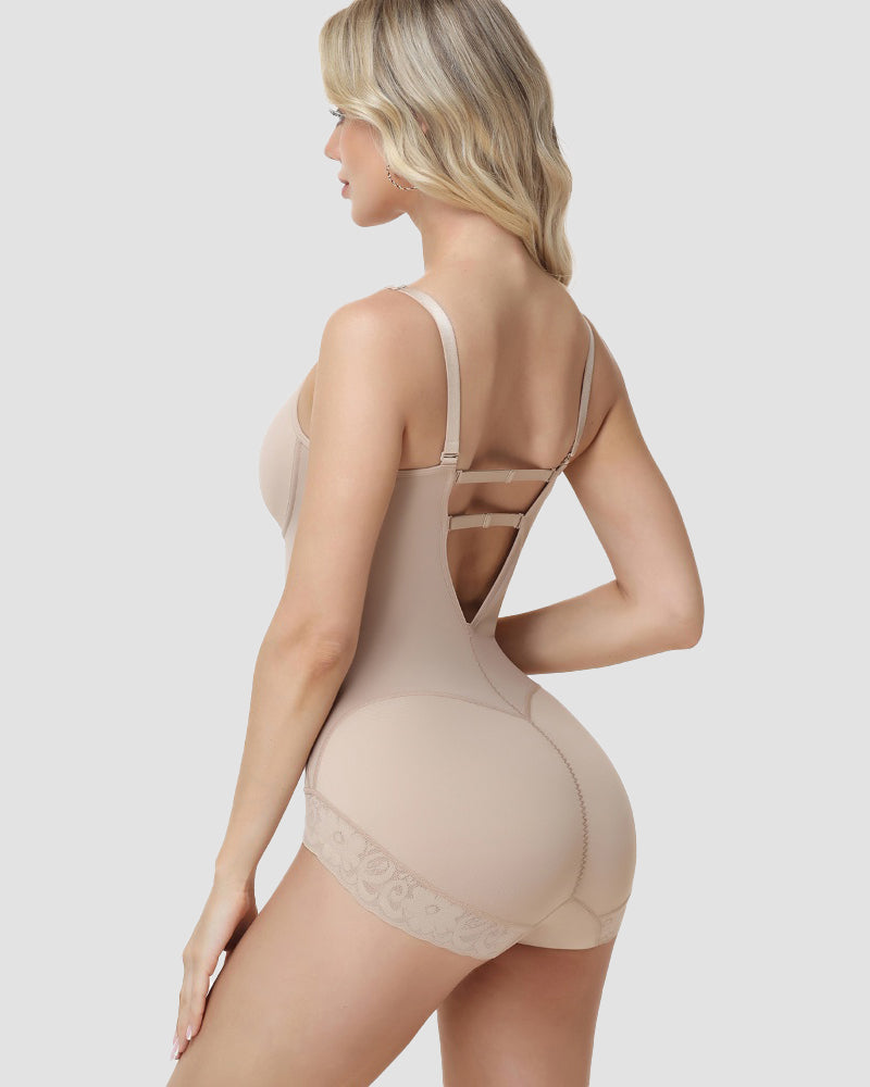Shapshe® Lace Trimmed Built In Bra Tummy Tuck Shapewear Bodysuit