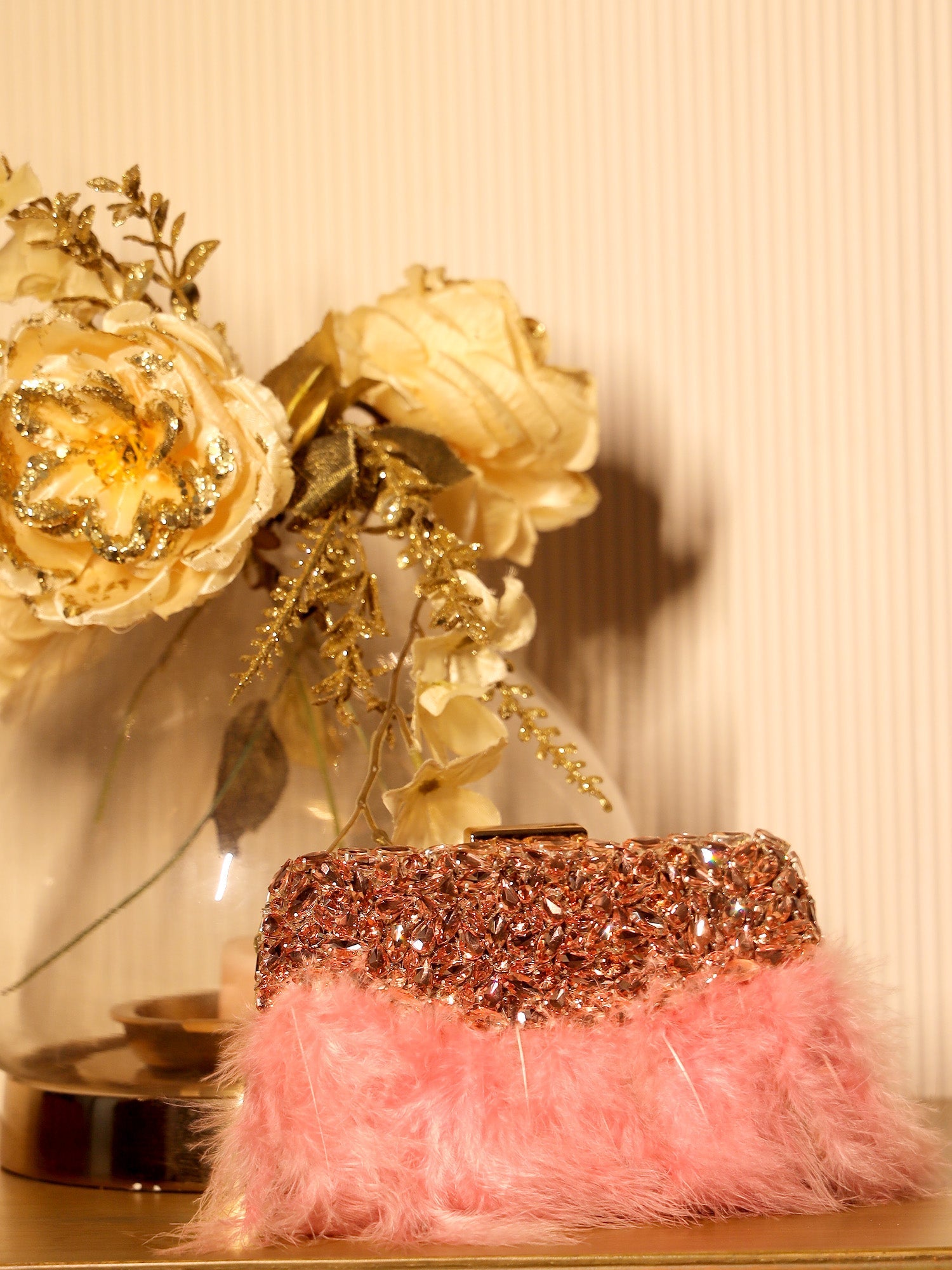 Camilla Rose Gold Feather Evening Clutch - qivii