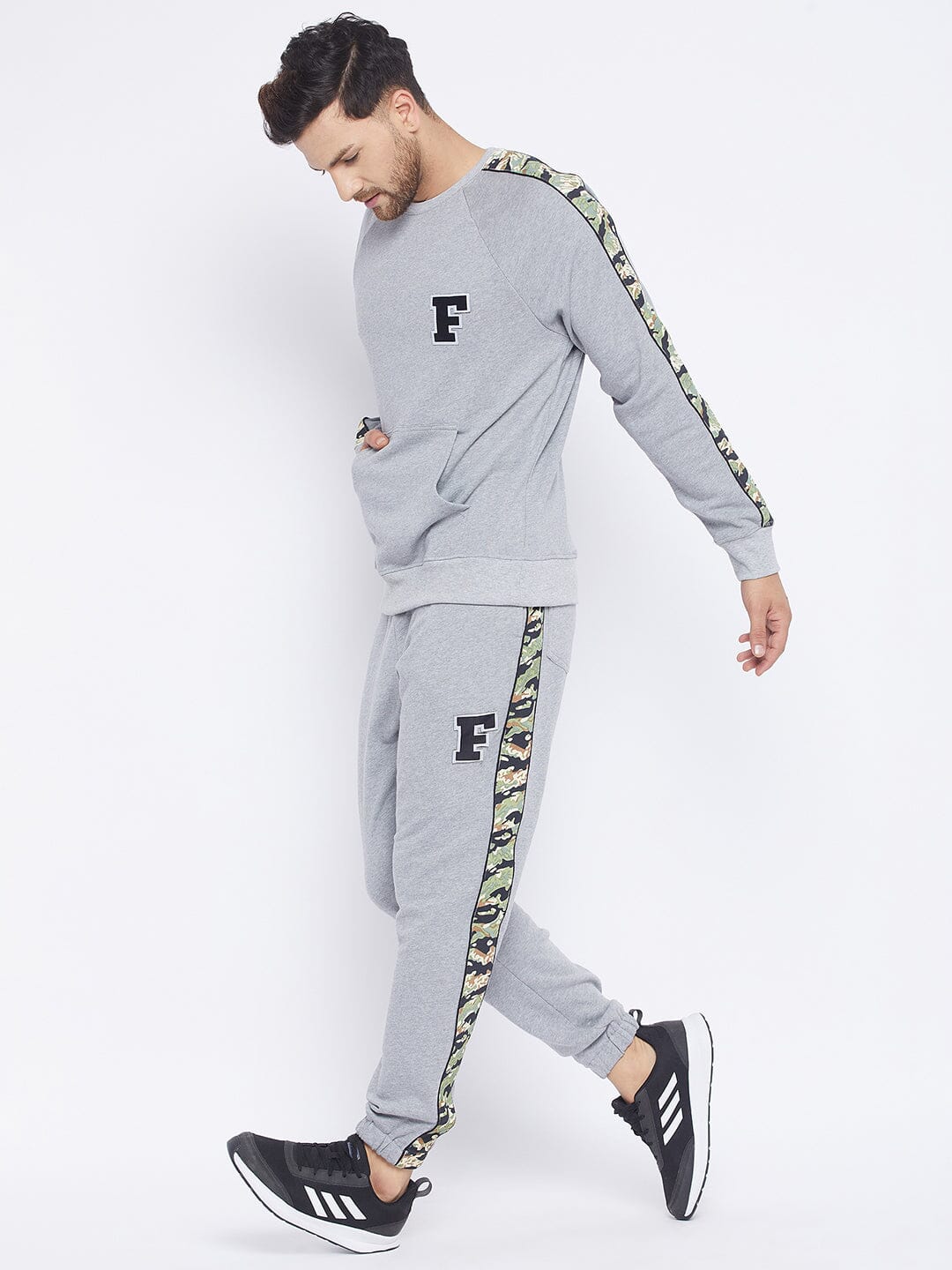 Grey Oversized Camo Taped Sweatshirt