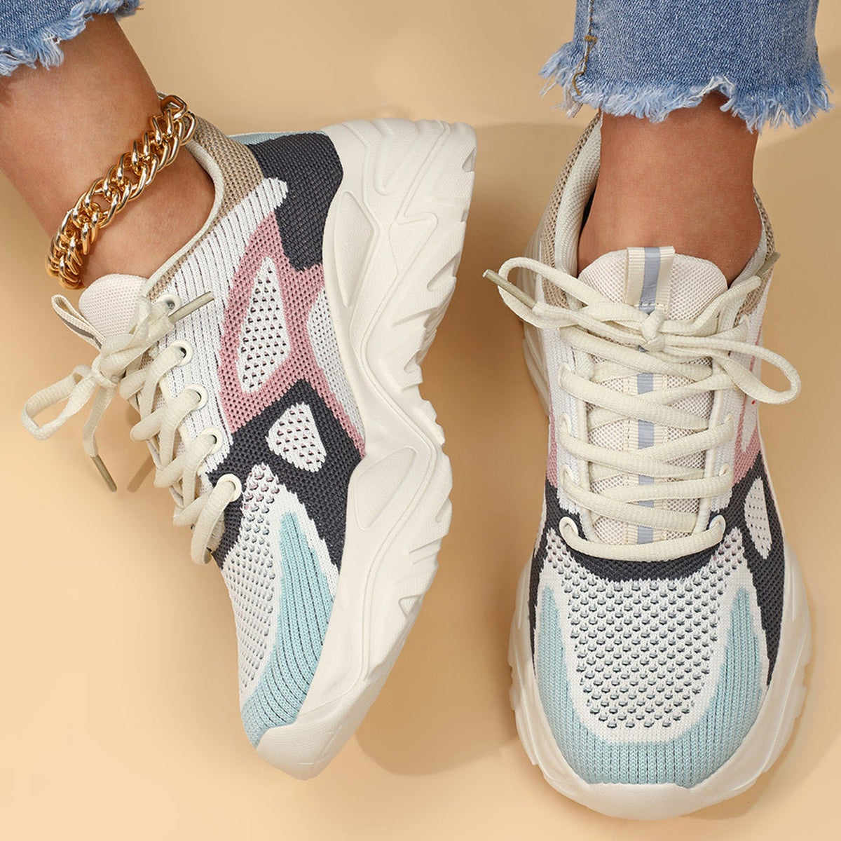 Women's Calyra Color-Block Knit Sneakers - Chunky Platform Walking Shoes with Pull Tab (US 4-11.5)