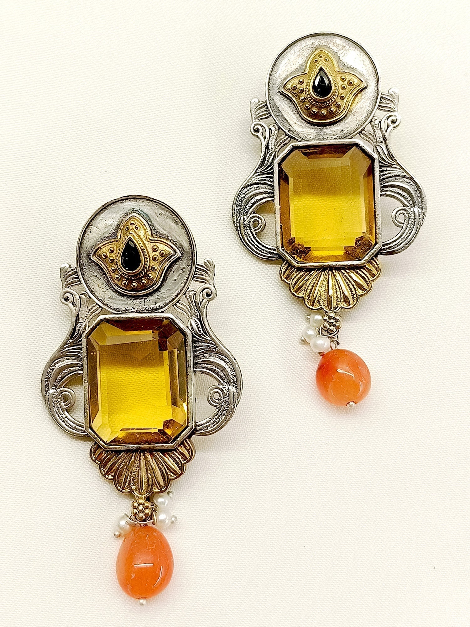 Watika Yellow Oxidized Earrings - qivii