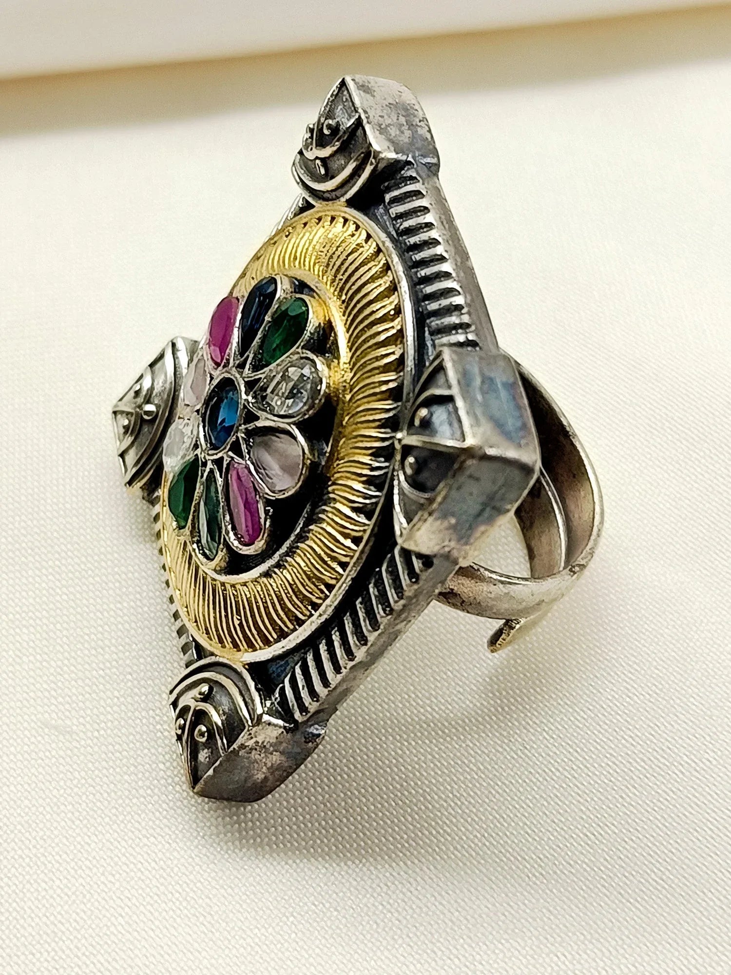 Vrinya Multi Colour Oxidized Finger Ring