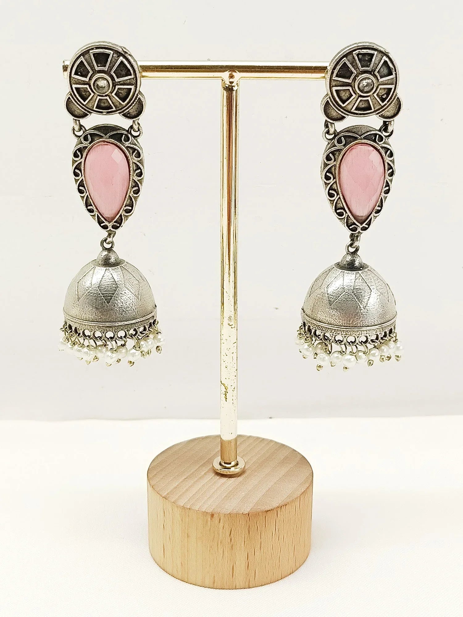Ushana Baby Pink Oxidized Jhumki
