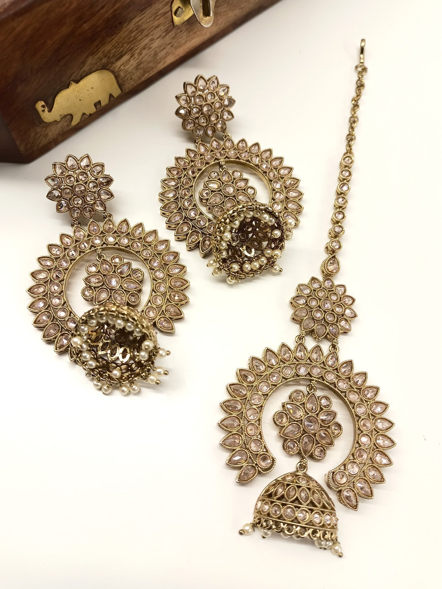 Gori Copper Polki Jhumki With Teeka - qivii