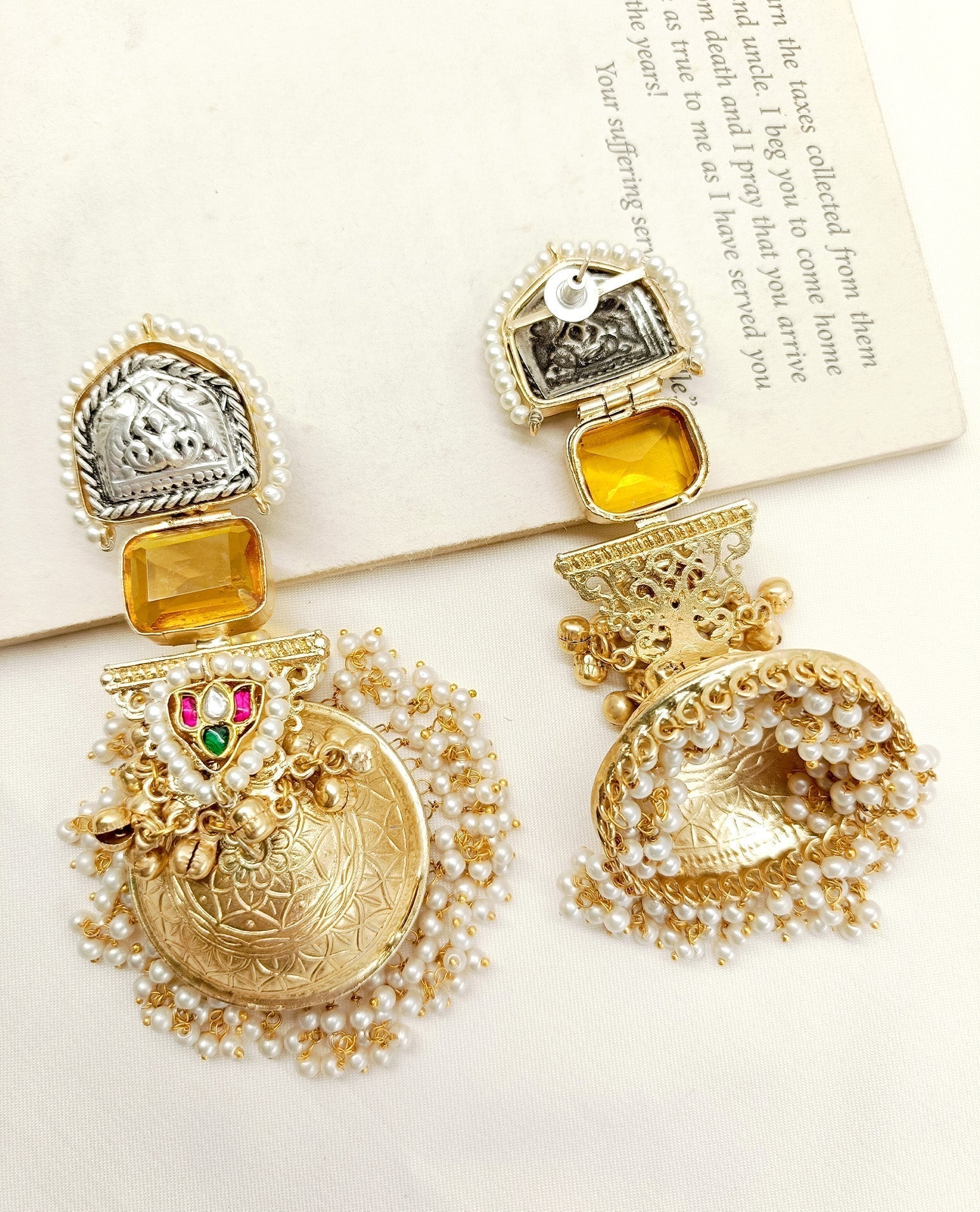 Traditional boutique jhumki with delicate pearl and golden ball hanging
