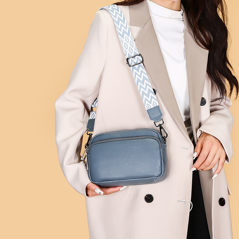 Women's Premium Minimalist Genuine Leather Solid-Color Square Bag – Versatile Multi-Functional Camera Bag