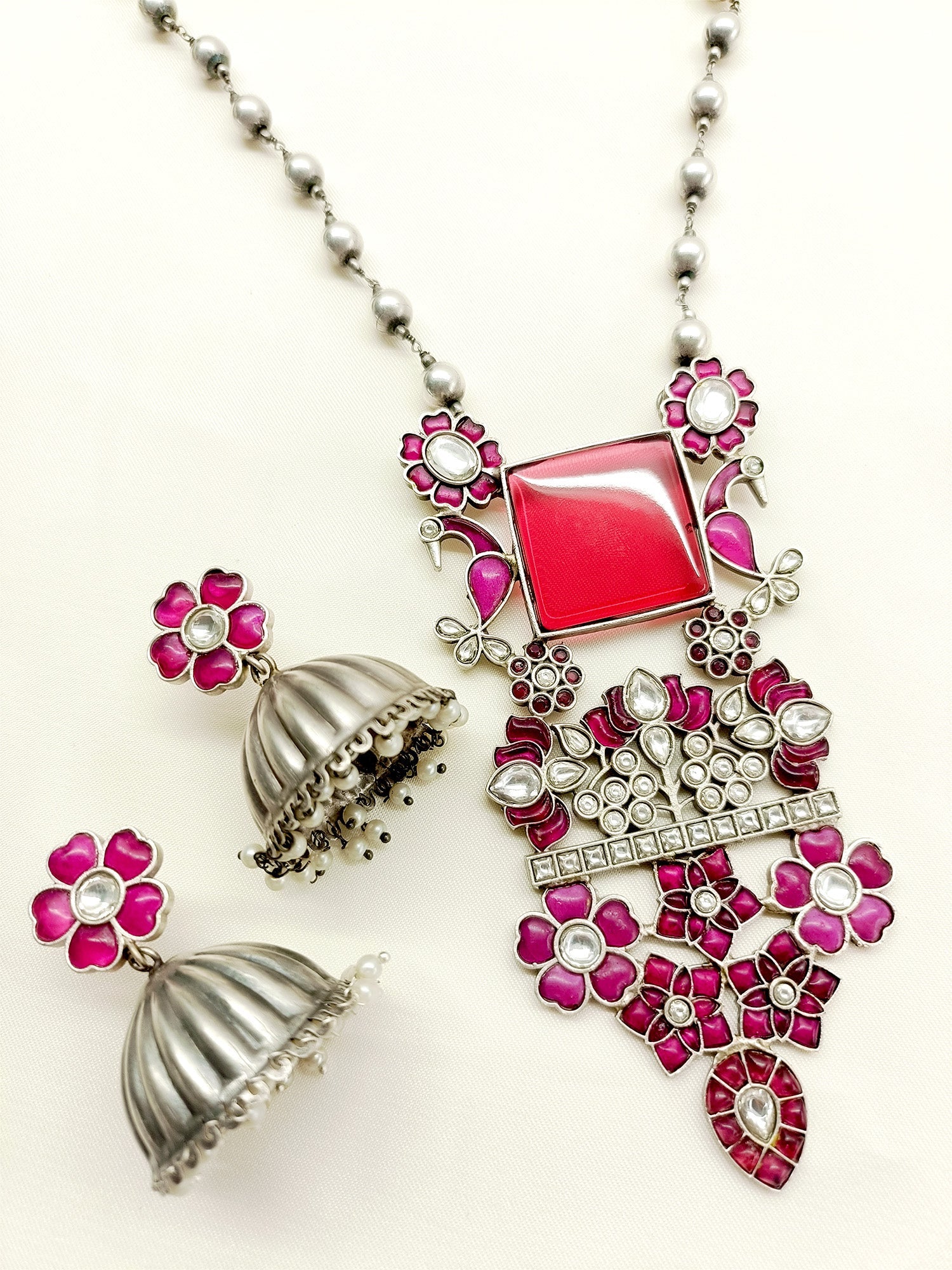 Katrina Rose Pink German Silver Oxidized Pendant Set