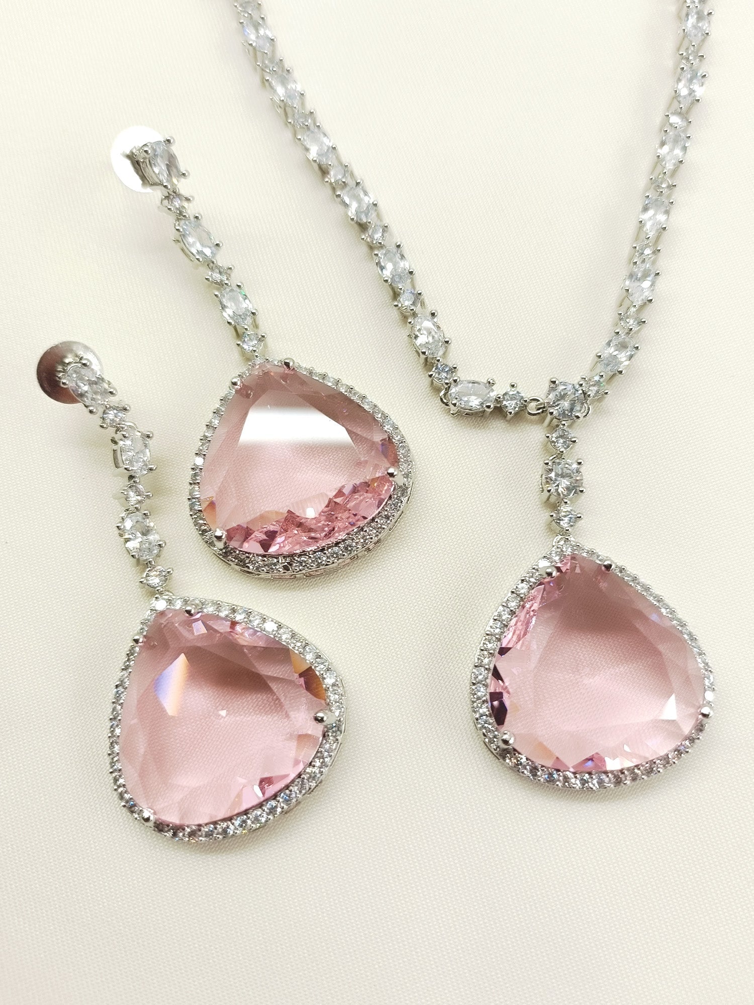 Tasavur Baby Pink American Diamond Necklace Set