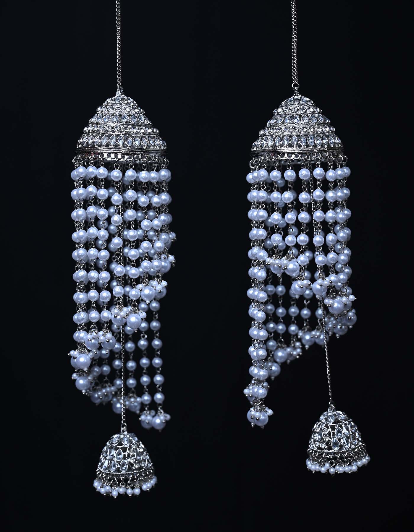 Gauri Diamond White Pearl Silver Plated Kalire - qivii