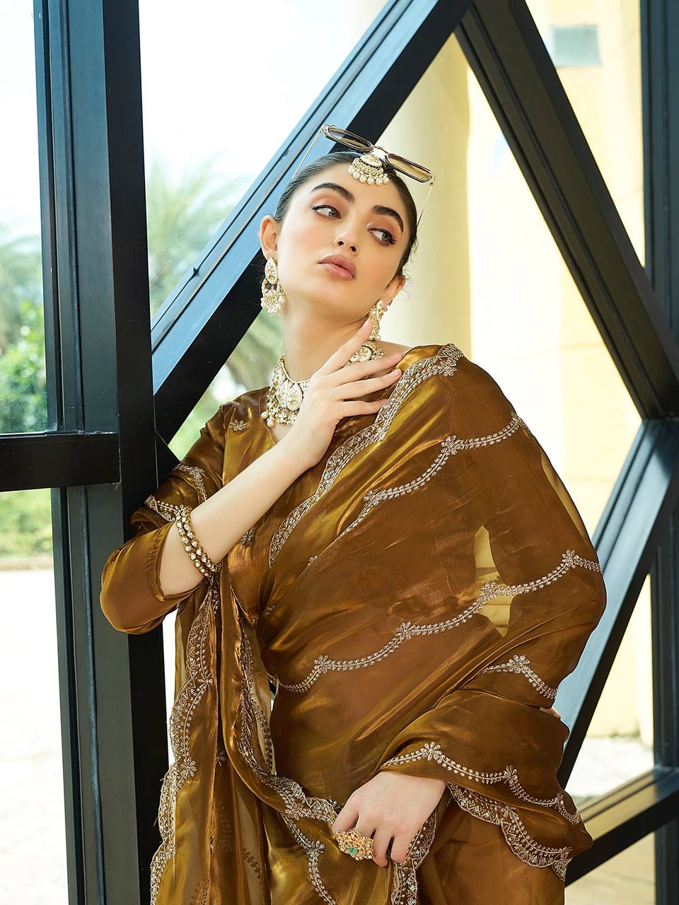 MEHENDI SILK WITH SEQUENCE EMBROIDERY DESIGN WORK SAREE - INSPIRED - qivii