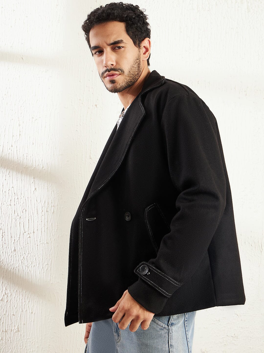 Black Contrast Stitch Blazer