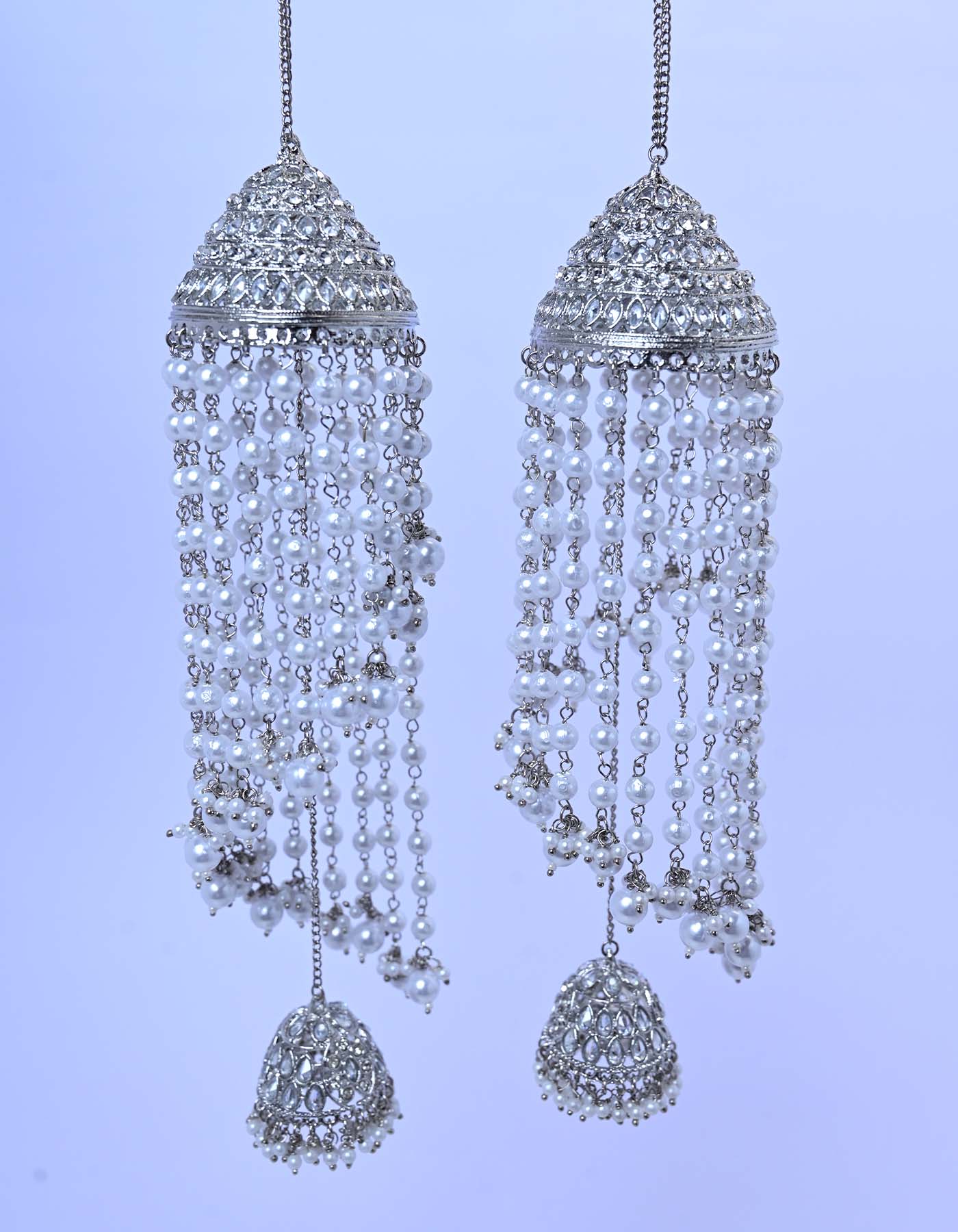 Gauri Diamond White Pearl Silver Plated Kalire - qivii