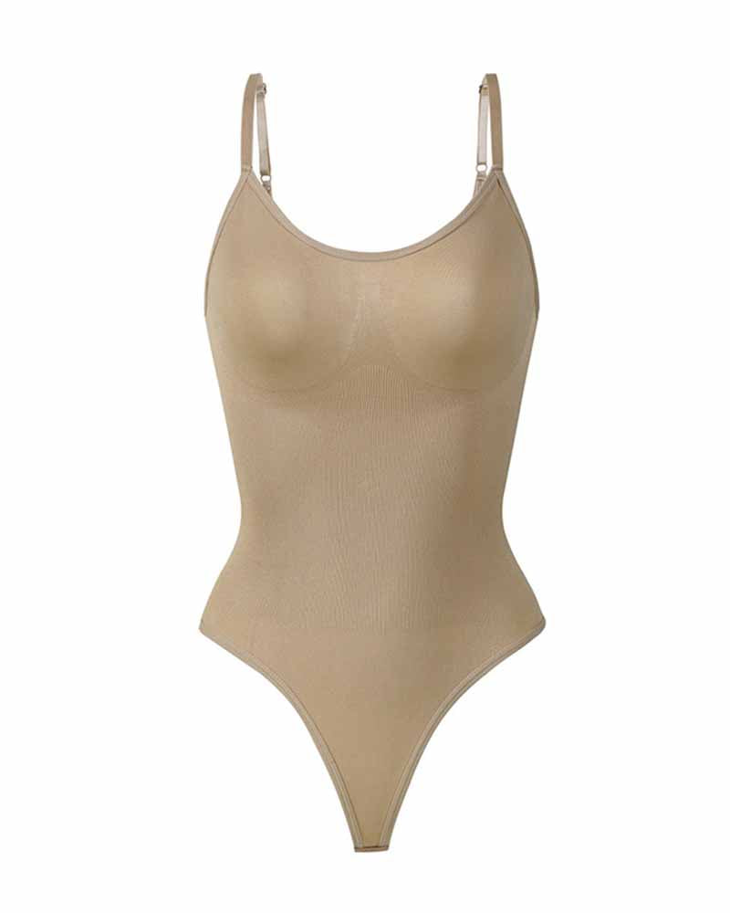 Seamless Round Neck Tummy Control Thong Tank Top Body Shaper Bodysuits - By Qivii
