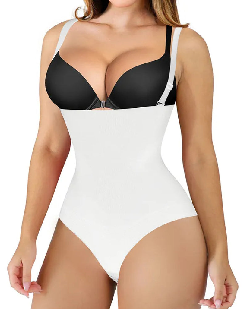 Women's Seamless Invisible Tummy Control Body Shaper Thong Corset Open Bust Shapewear - By Qivii