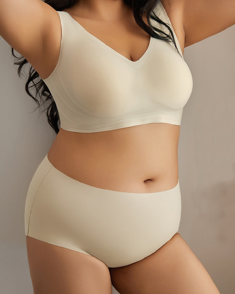 Women's Wirefree Underwear Set Seamless Ultra Comfort Daily Bras With High Waist Panties - By Qivii