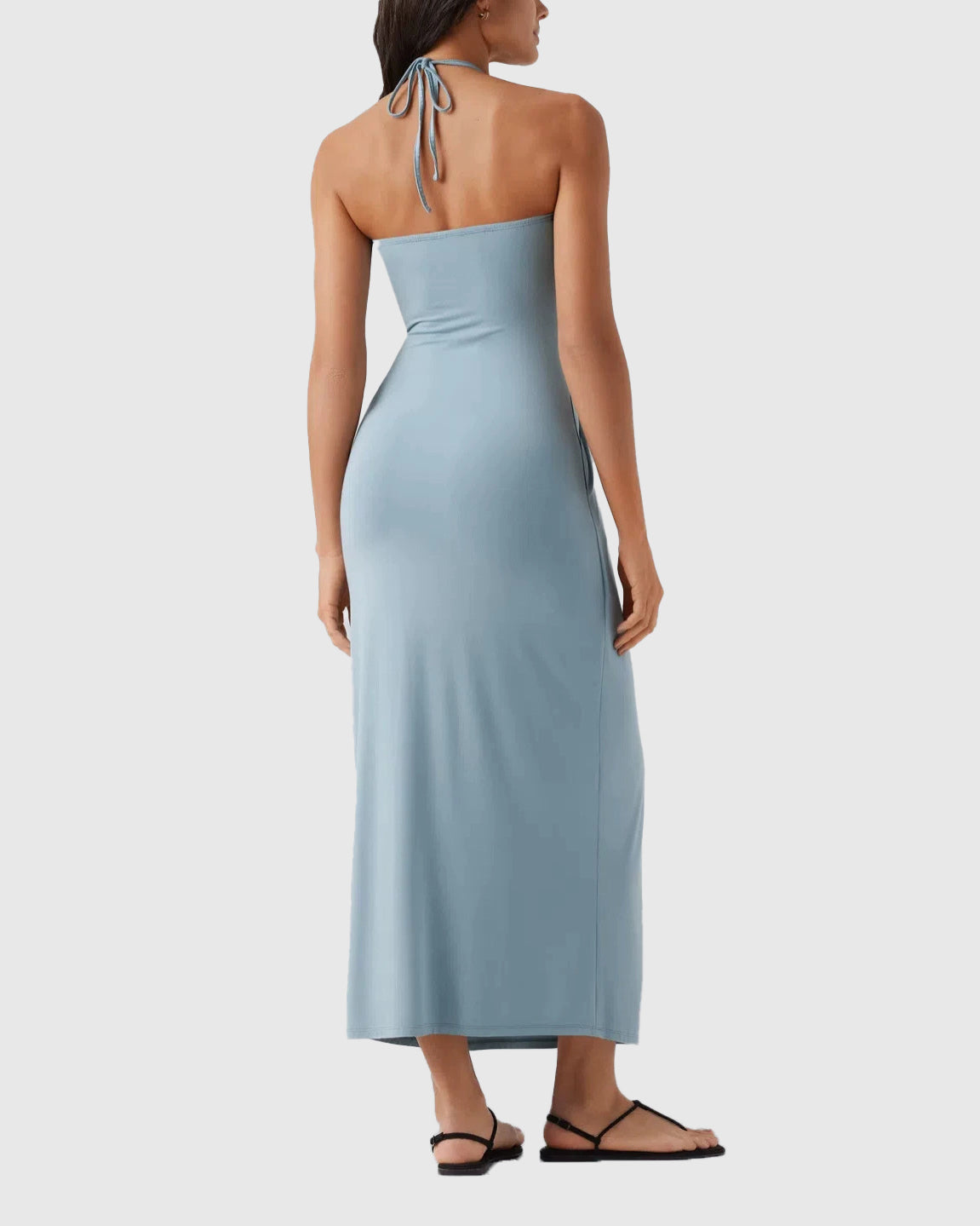 Halter Tie Back Built-in Bra Maxi Dress with Pockets - By Qivii