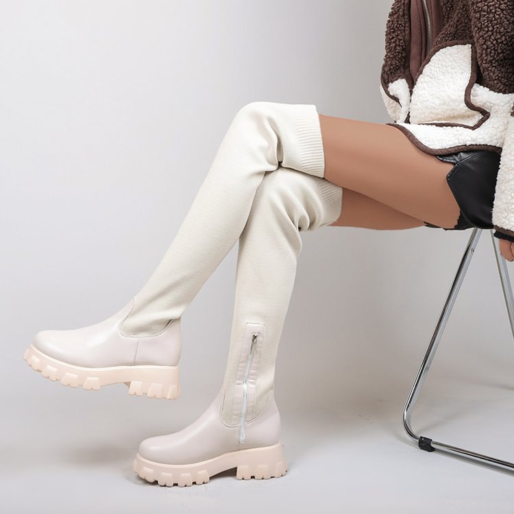 Women's Downtown Stretch Over-The-Knee Boots - Knit & PU Platform Boots (US 4-10.5)