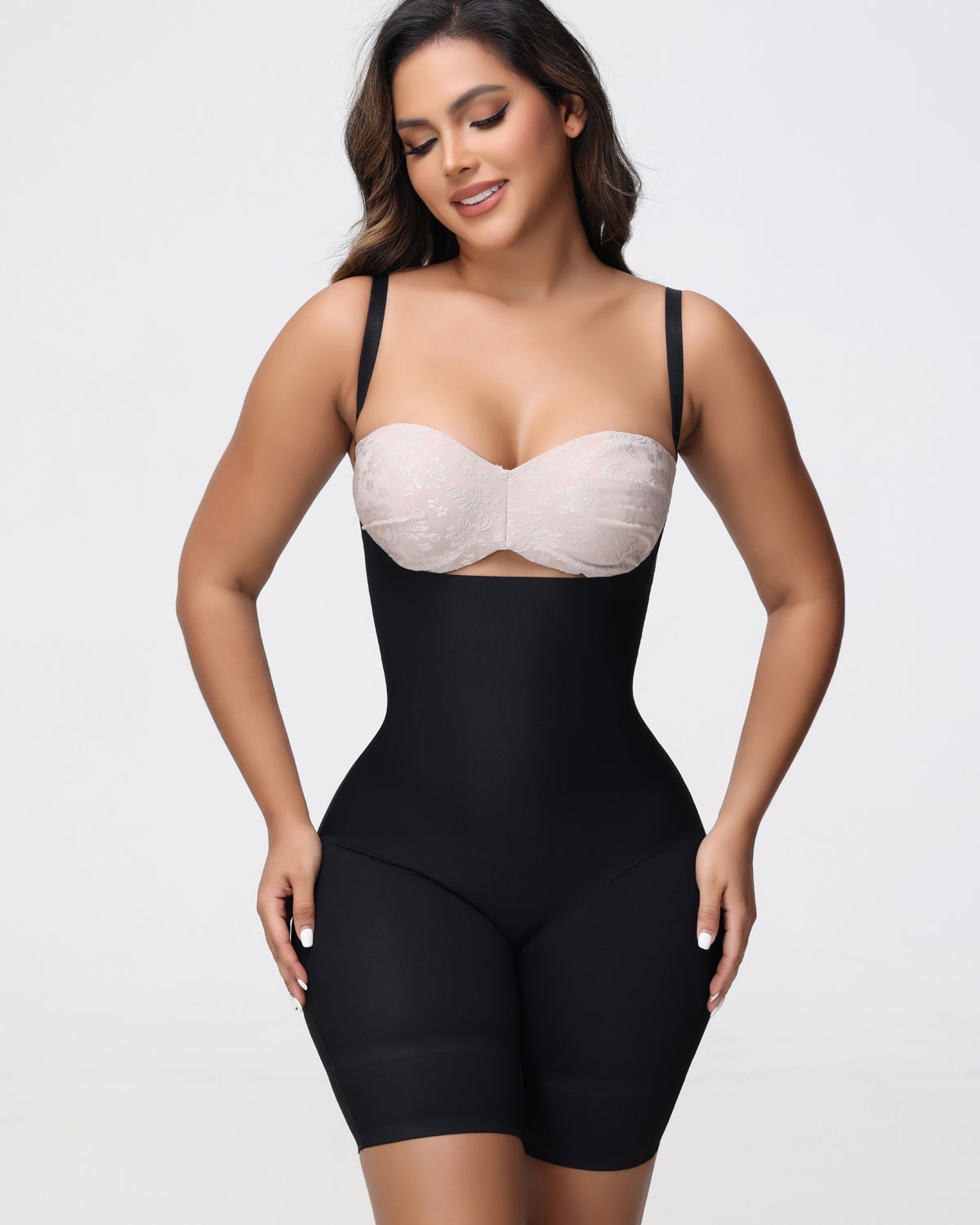 Shapshe® Open Bust Mid Thigh Bodysuit Seamless Sculpting Butt Lifter Shapewear - By Qivii