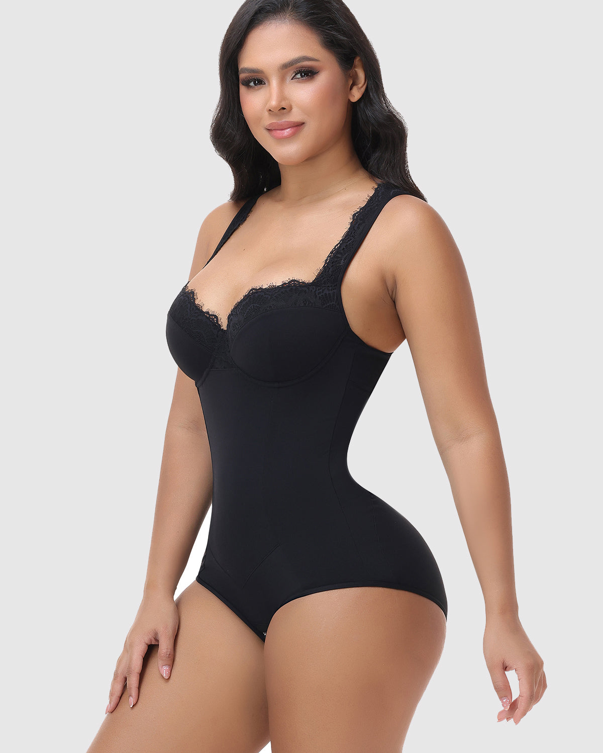 Lace V Neck Tummy Control Butt Lifting Racerback Hourglass Bodysuit