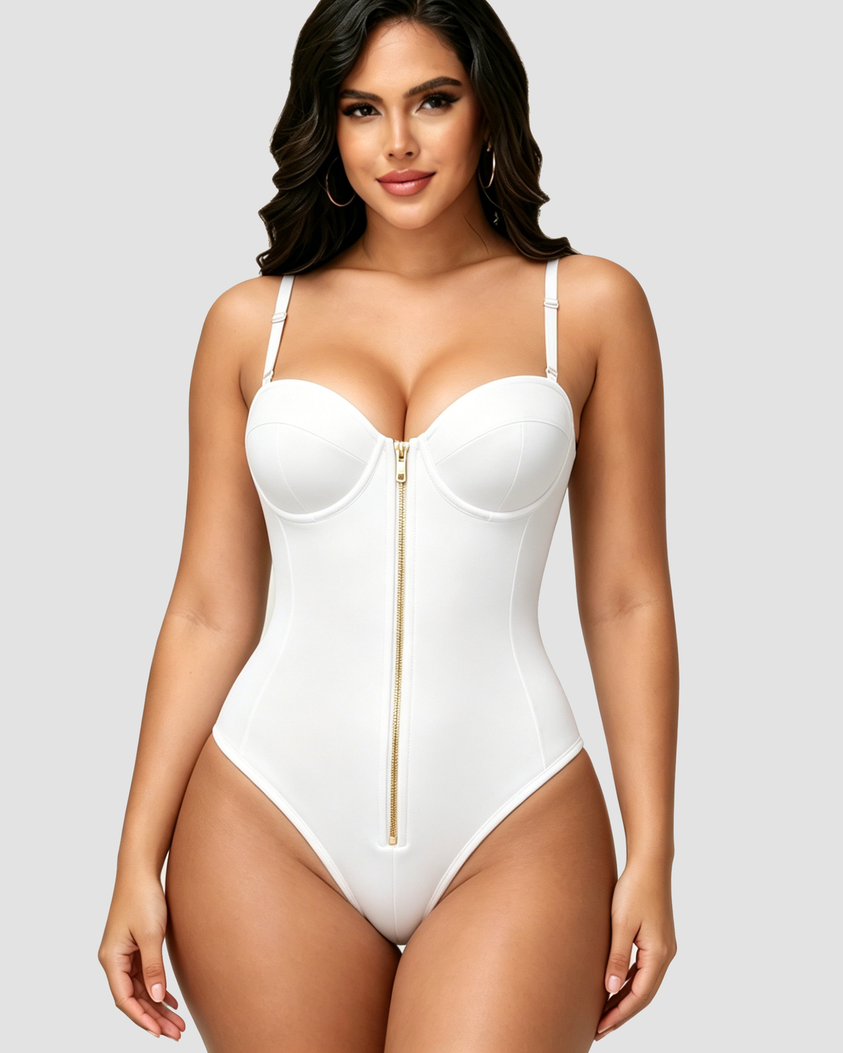 Hourglass Front Zipper Bodysuit with Lace-Up Back