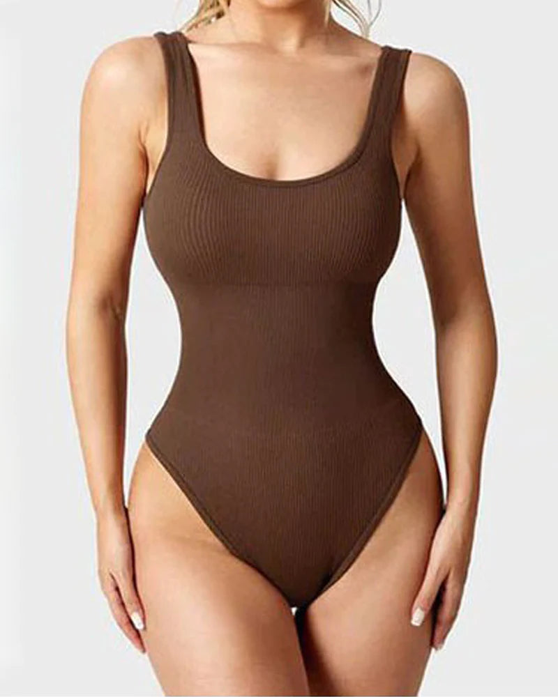 Women's Shapewear Bodysuits Sexy Ribbed Sleeveless Square Neck Tank Tops - By Qivii