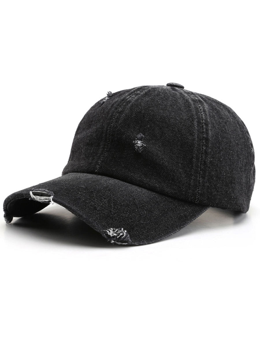 Fashion Retro Ripped Washed Distressed Denim Baseball Cap - By Qivii