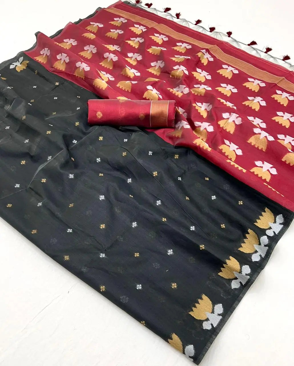 Black Tussar Silk Zari Weaving Work Saree - qivii