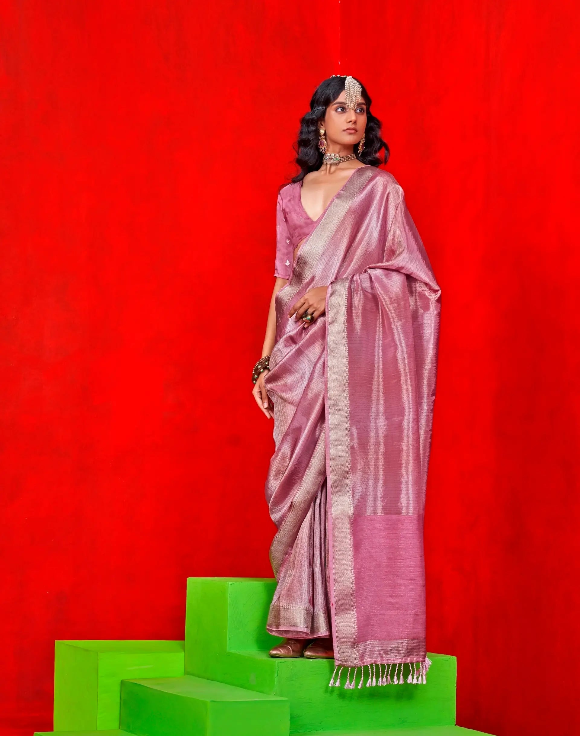 Light Pink Viscose Tissue Zari Weaving Work Saree - qivii