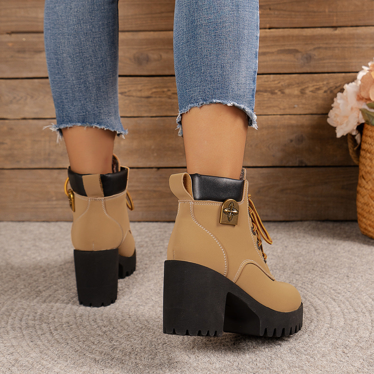 Women's Cowhide Metropolitan Combat Boot - Waterproof Block Heel Ankle Boots with Extended Sizes (US 4-10) & Commuter-Ready Traction