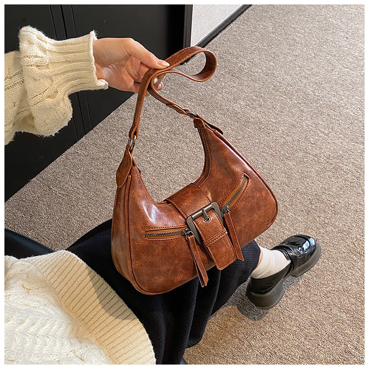 Women's Heartland Crescent — Vintage-Inspired Shoulder Saddle with Distressed Leather Accents & Adjustable Strap