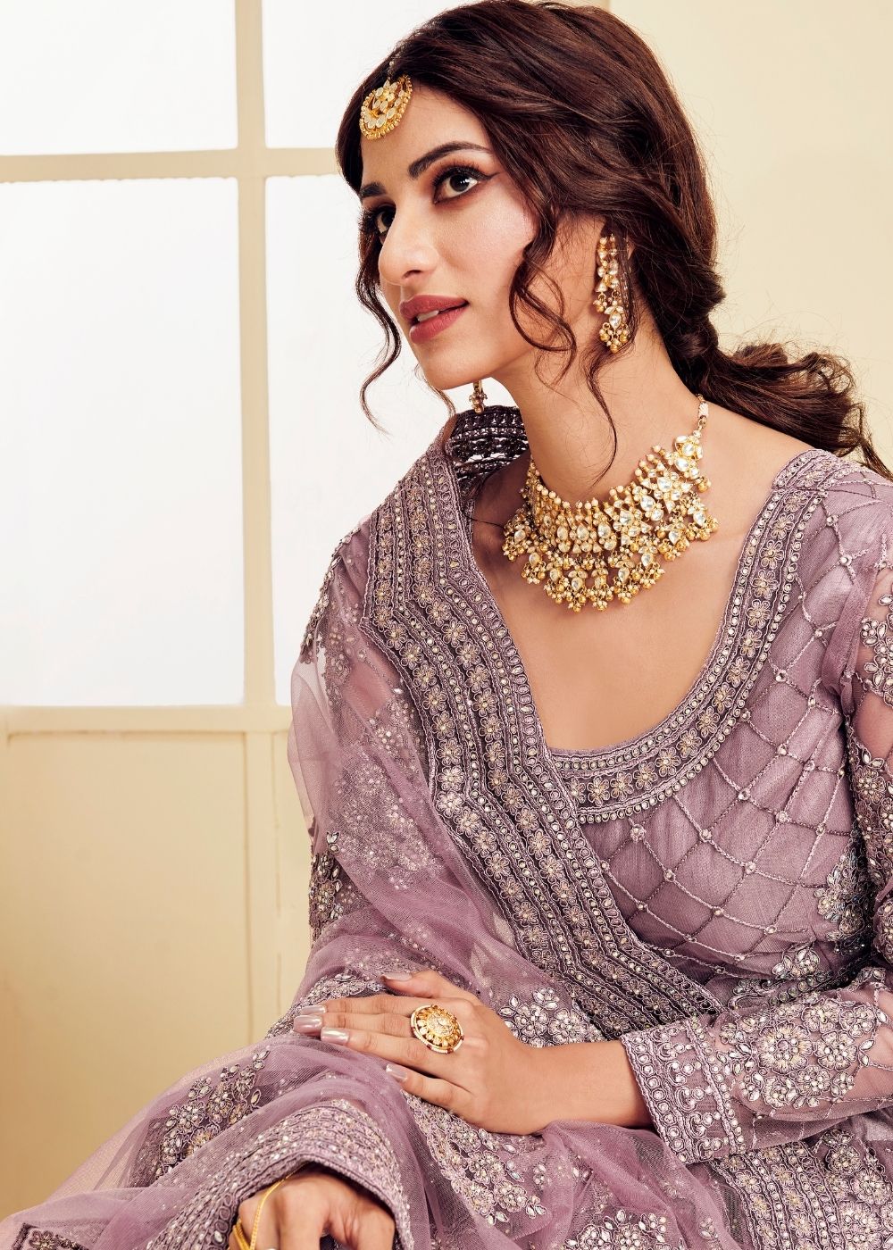 Plum Violet Soft Net Lehenga Choli with Cording Embroidery & Stone work | Ready To Wear - qivii
