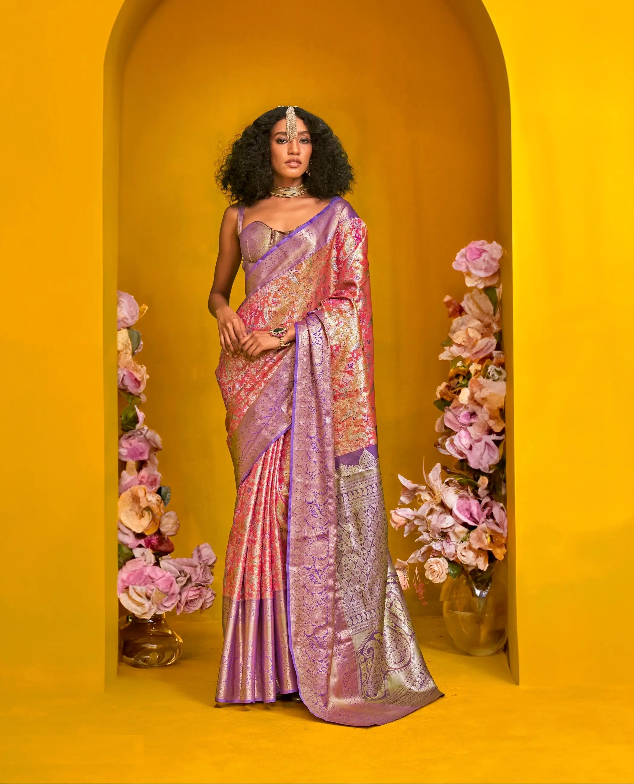 Red-Purple Handloom Silk Saree With Zari Weaving Work - qivii