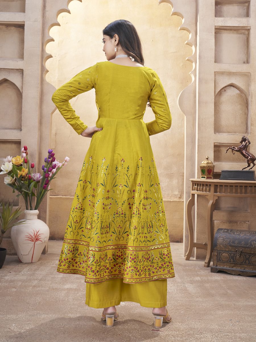 Roman silk mirror work and foil print salwar suit, guaranteed quality and swift delivery with Qivii