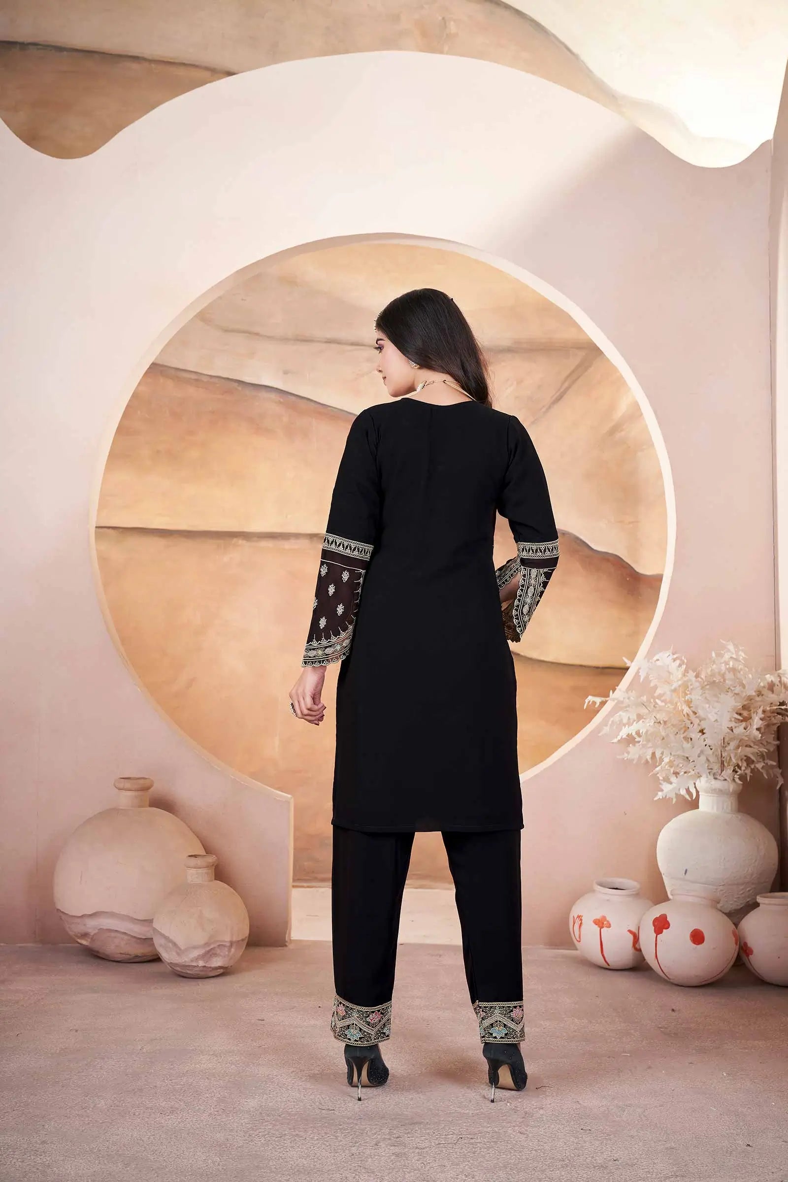 Black Georgette Salwar Suit With Embroidery And Siroski Work - qivii