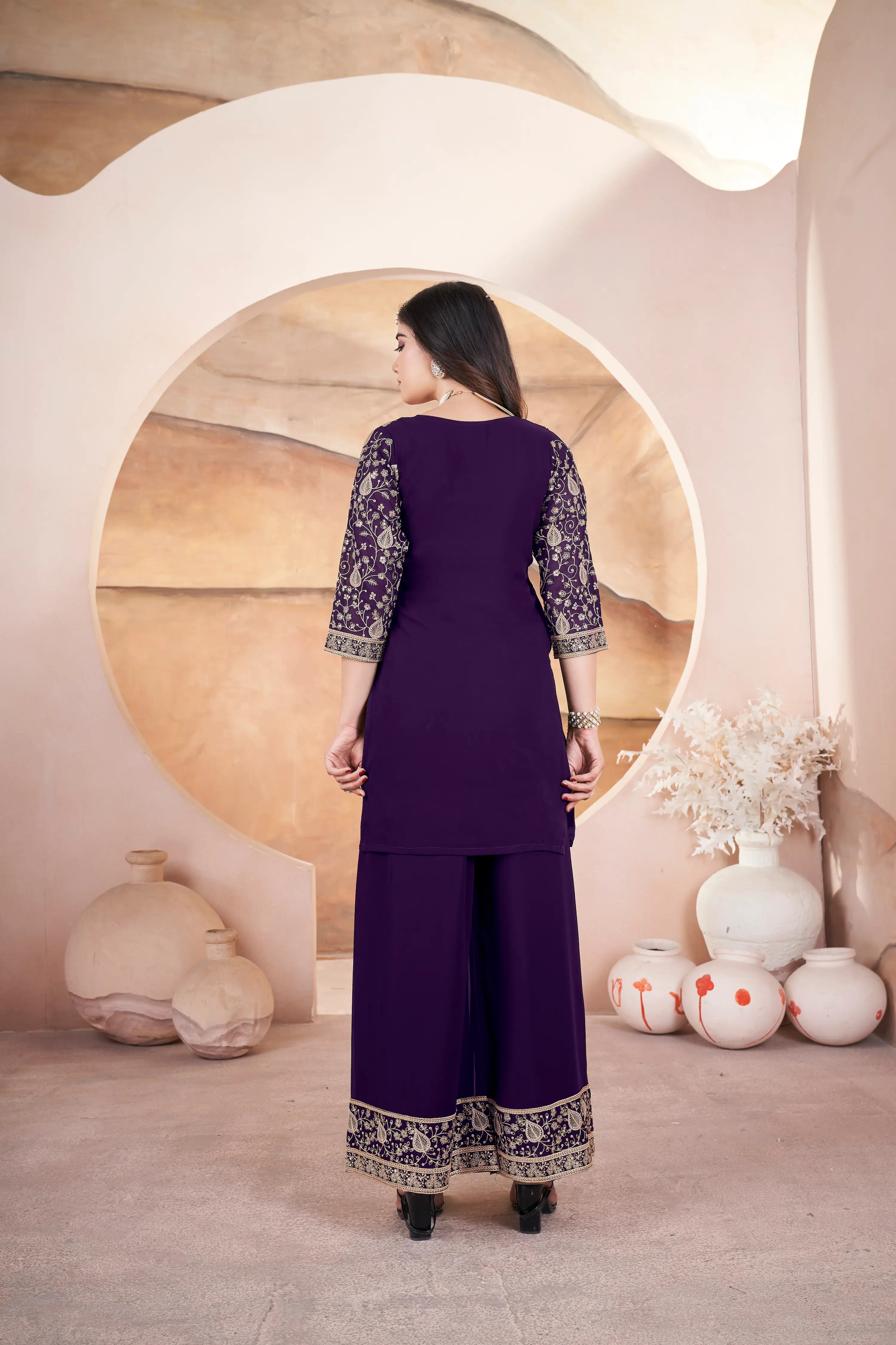 Purple Embroidery Sequins Gown - qivii