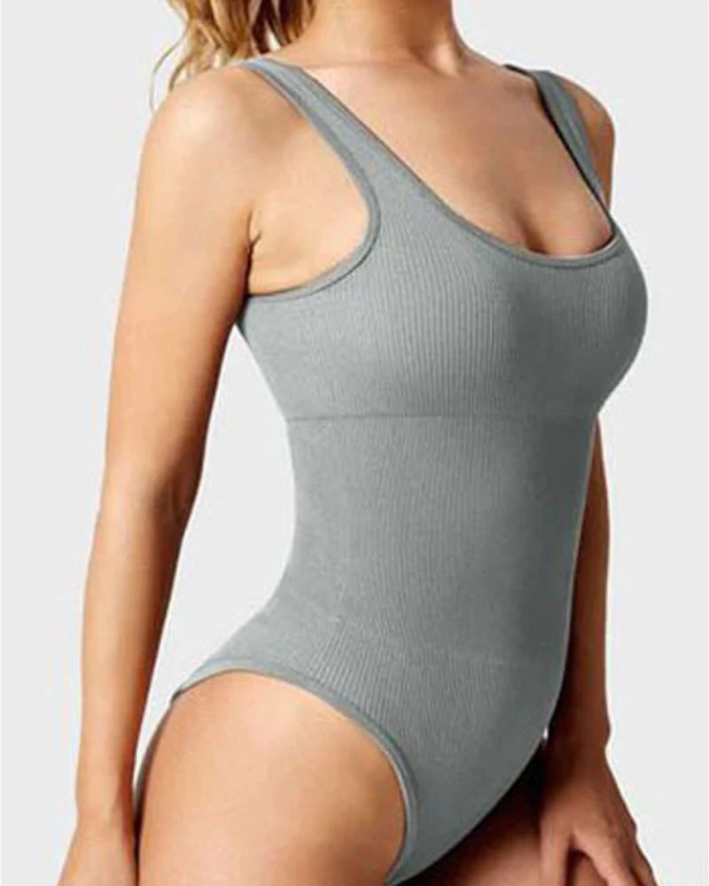 Women's Shapewear Bodysuits Sexy Ribbed Sleeveless Square Neck Tank Tops - By Qivii