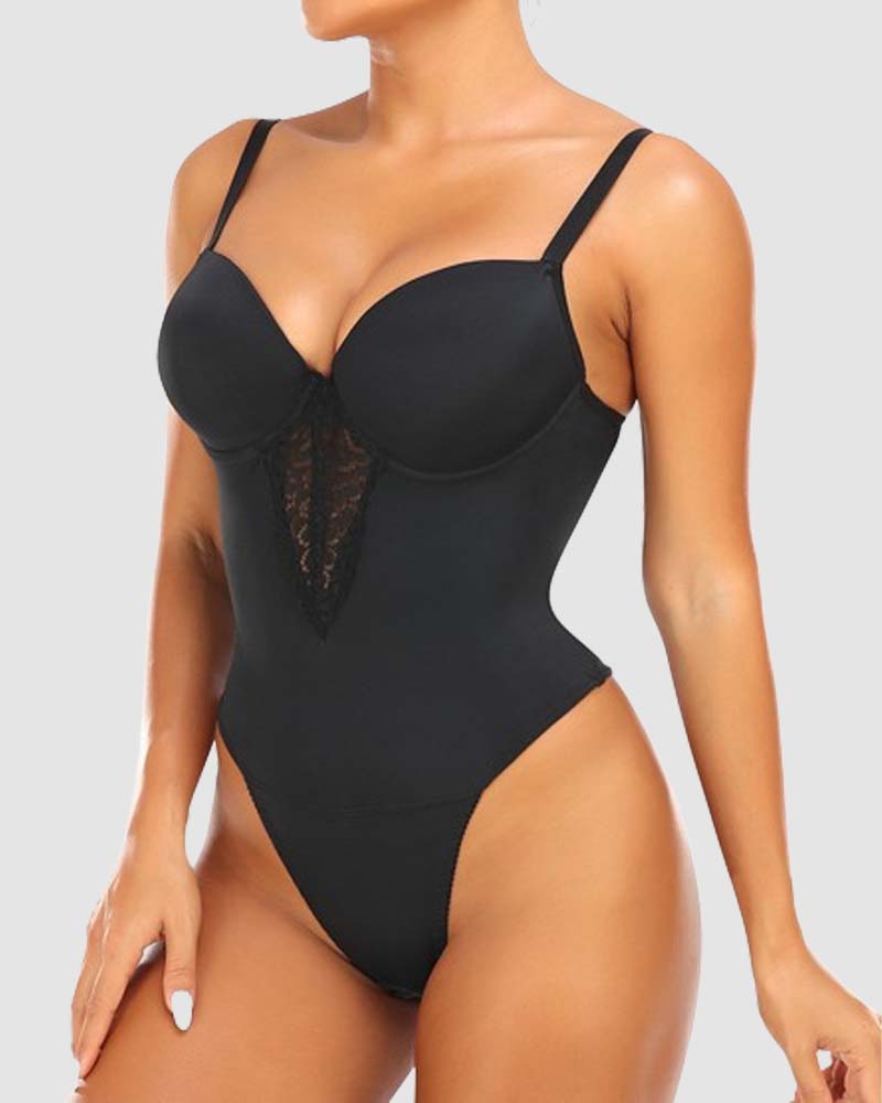 Backless Push Up Bra Waist Slimming Butt Lifter Thong Shapewear Bodysuit - By Qivii