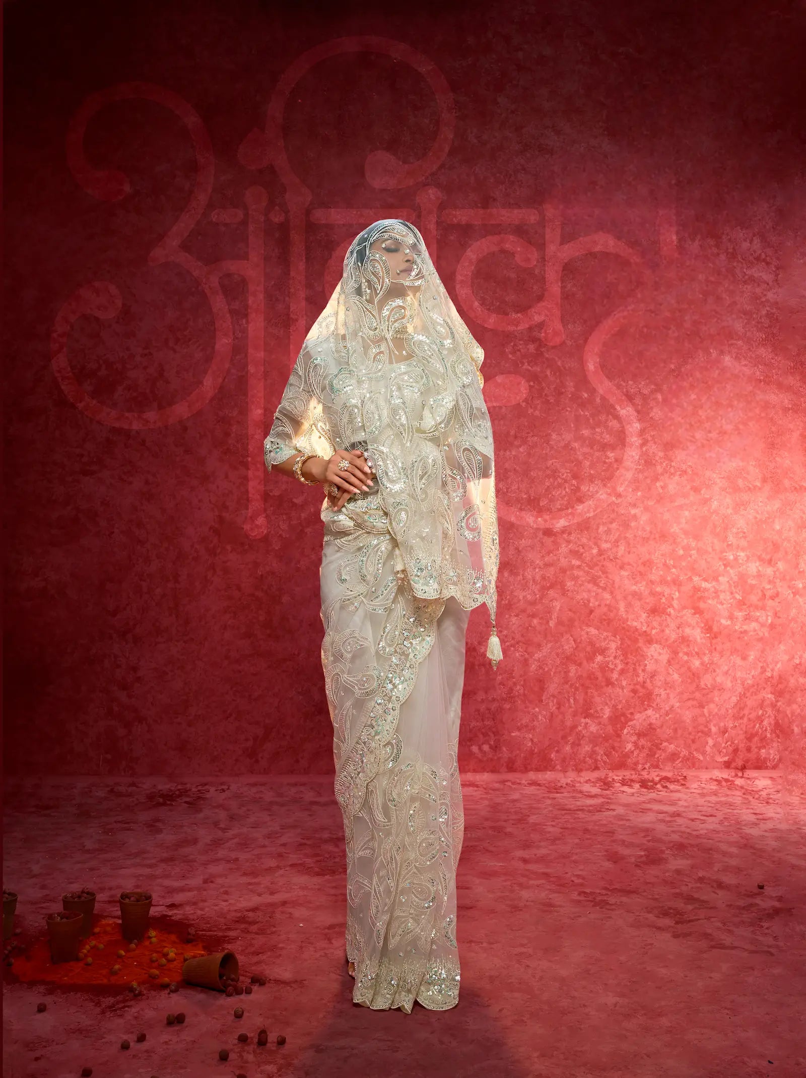 Off White Net Embroidery Work Party Wear Saree - qivii